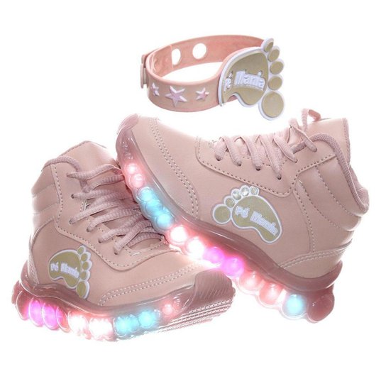 Tenis Criança Infantil Pemania de Led Luz Meninas Com Pulseira Nude - Nude Menor preço em Tenis Criança Infantil Pemania de Led Luz Meninas Com Pulseira Nude - Nude