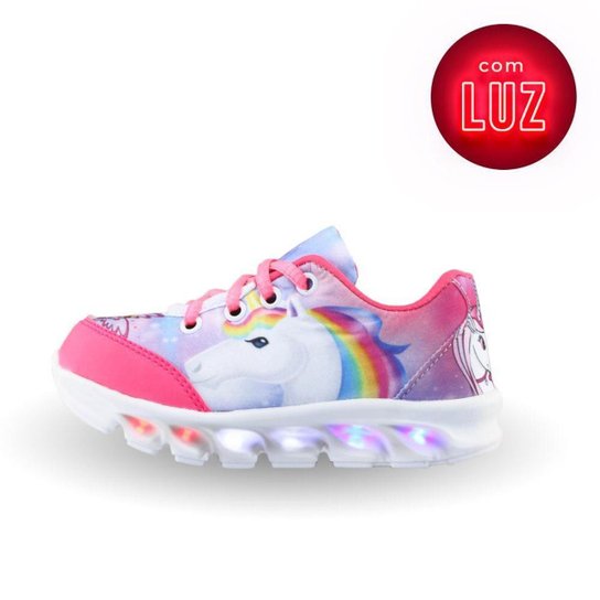 Tenis De Led Infantil Feminino Unicornio Lançamento - Rosa Menor preço em Tenis De Led Infantil Feminino Unicornio Lançamento - Rosa