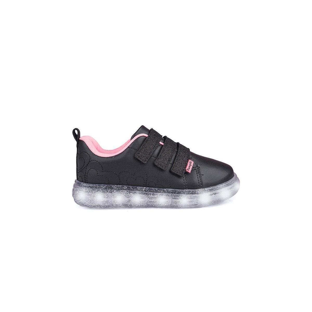 Tênis de Led Infantil Pampili Luz Coração Preto Preto Netshoes