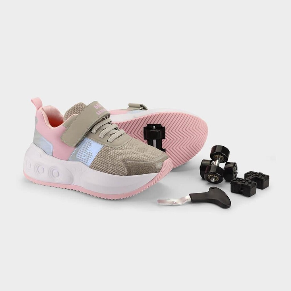 Tênis de Rodinhas Infantil Bibi Skatenis Cinza com Rosa