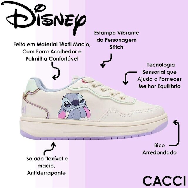 Tênis Disney Infantil Menina estampado Leve Macio Stitch