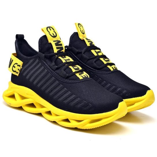 Tênis Easy Style Masculino Dia a Dia Conforto Leve Moderno - Preto+Amarelo Menor preço em Tênis Easy Style Masculino Dia a Dia Conforto Leve Moderno - Preto+Amarelo