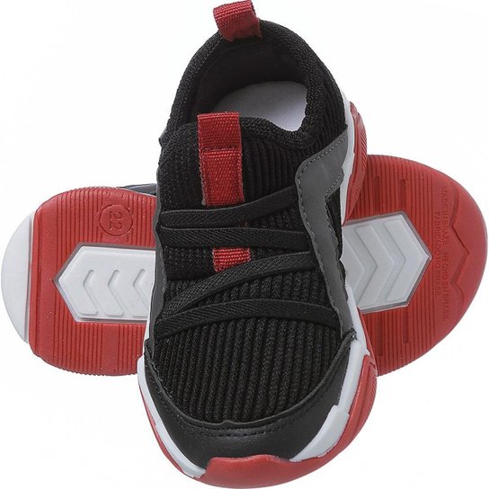 Tênis Energy Infantil Masculino Vermelho Slip On Dia a Dia Camin - Preto+Vermelho Menor preço em Tênis Energy Infantil Masculino Vermelho Slip On Dia a Dia Camin - Preto+Vermelho