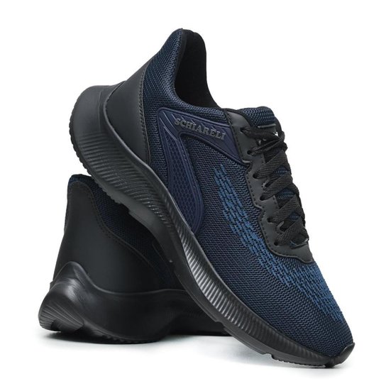 Tenis Esportivo Masculino de Tecido com Textura Sola Macia Detalhada e Cadarço - Azul Menor preço em Tenis Esportivo Masculino de Tecido com Textura Sola Macia Detalhada e Cadarço - Azul