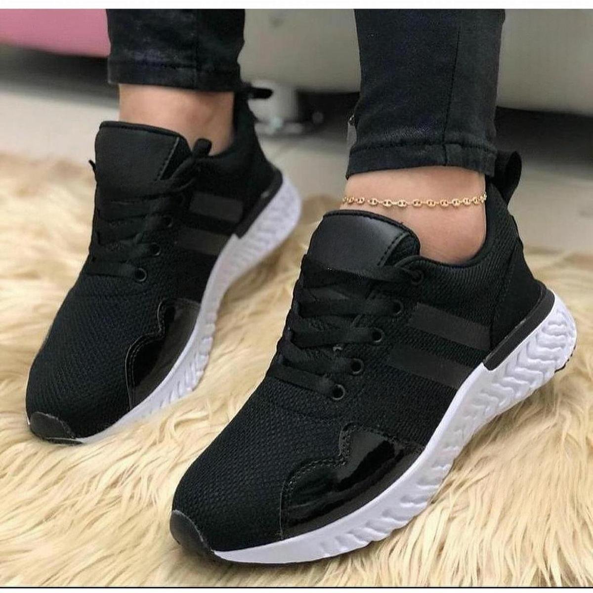 Sapato Feminino Tenis Preto Para Malhar Caminhada Ginastica Tenis