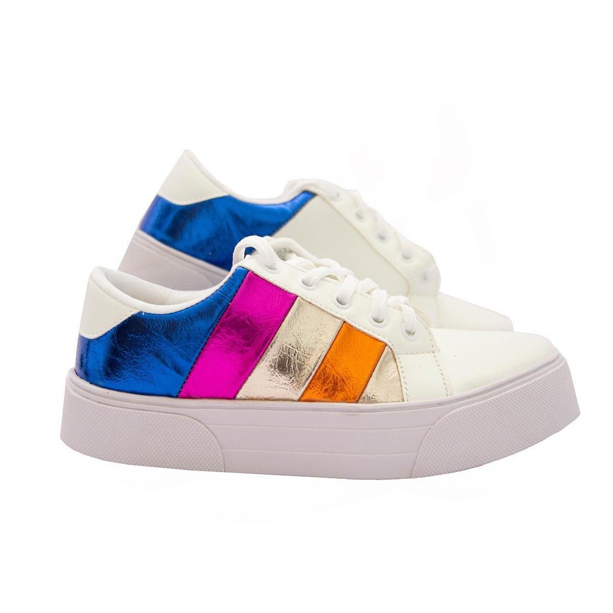 Tênis Feminino Solado Alto Grosso Conforto e Estilo - Branco no Shoptime
