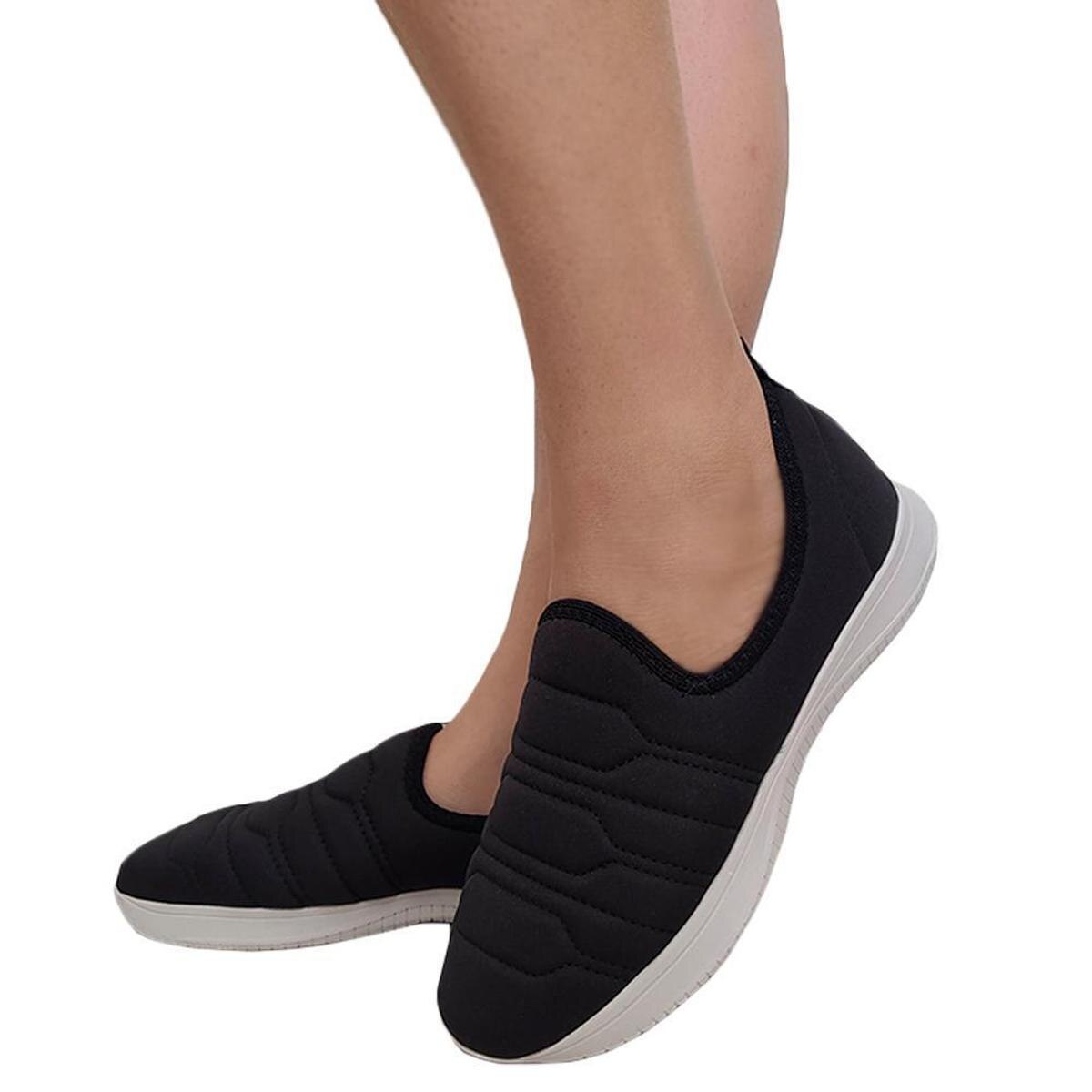 Tênis Feminino Calce Fácil Academia Caminhada Sem Cadarço Confortável  Elastico - Preto | Netshoes