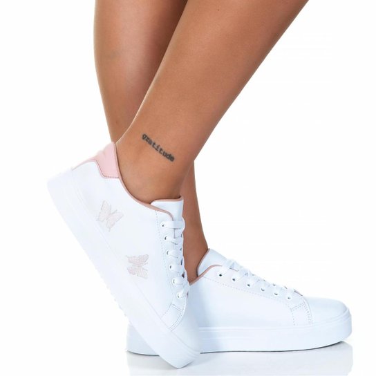 Tênis Feminino Casual Branco Borboleta Estilo Shoes - Branco+Rosa é ruim? Tênis Feminino Casual Branco Borboleta Estilo Shoes - Branco+Rosa é boa?