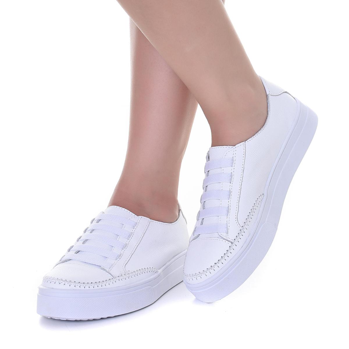 Tênis Feminino Casual branco de couro Ajuste Elástico - Izabela Araújo Menor preço em Tênis Feminino Casual branco de couro Ajuste Elástico - Izabela Araújo