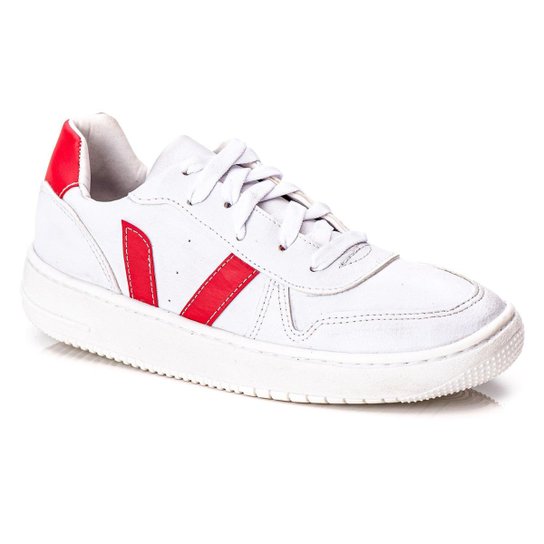 Tênis Feminino Casual Caminhada Academia Branco Com Preto - Vermelho