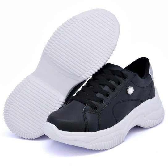 Tênis Feminino Casual Chuncky Sneaker Plataforma - Preto Menor preço em Tênis Feminino Casual Chuncky Sneaker Plataforma - Preto