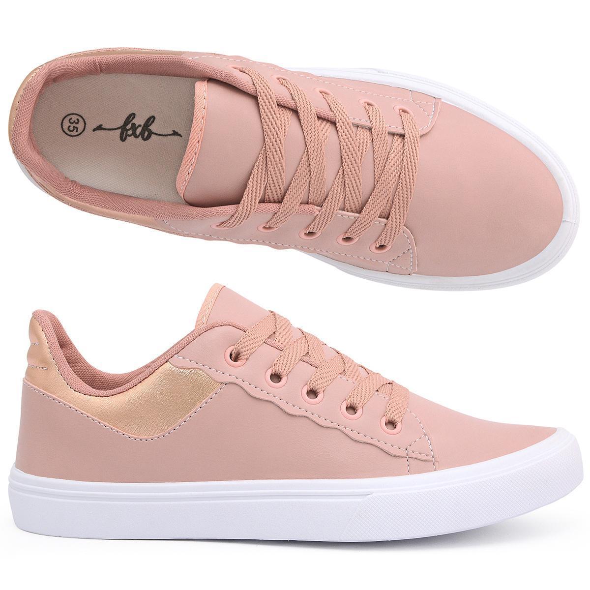 Tênis Feminino Casual Confortável Leve Macio Original FXB Estilo - Rosê ...