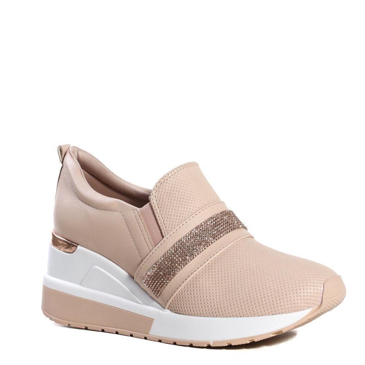 Tênis Feminino Casual Jogging Via Marte 21-10705 Com Brilho - Nude |  Netshoes