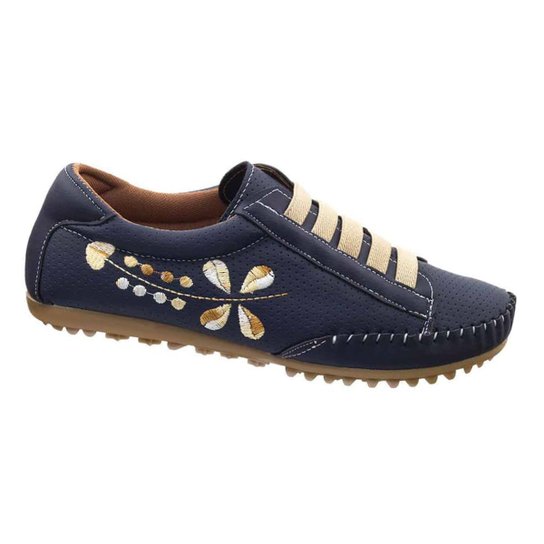 Tênis feminino casual mocatenis sem cadarço elástico macio leve confortável mocassim - Azul Escuro Menor preço em Tênis feminino casual mocatenis sem cadarço elástico macio leve confortável mocassim - Azul Escuro