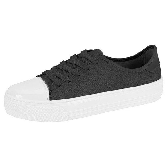 Tênis Feminino Casual Preto Branco Beira Rio Preto