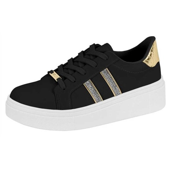 Tênis Feminino Casual Preto Dourado Cristal Vizzano