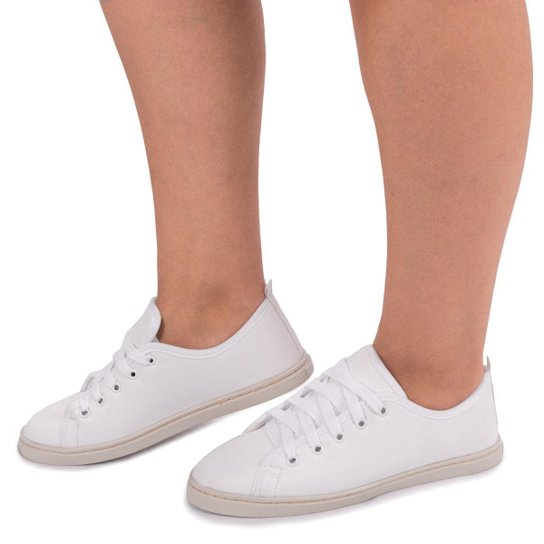 Tênis Feminino Casual Retrô Em Lona Sola Baixa Super Leve Branco