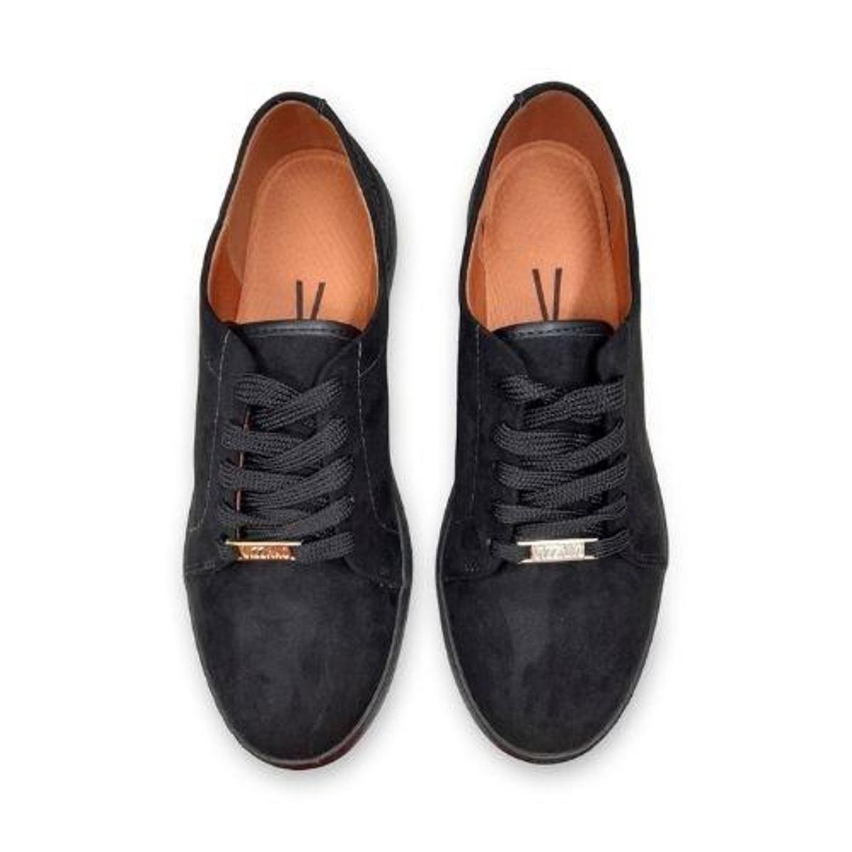 Tênis Feminino Casual Vizzano Camurça Confortável Veludo Preto+