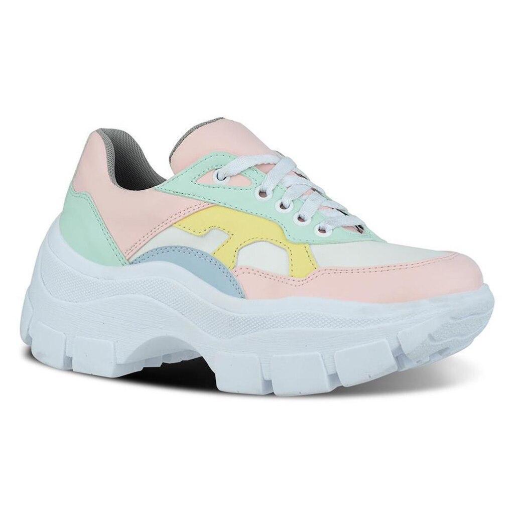 Tênis Feminino Chunky Tratorado Cadarço Casual Moderno