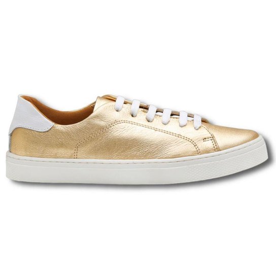 Tênis Feminino Confortável De Couro Tenis Casual - Dourado Menor preço em Tênis Feminino Confortável De Couro Tenis Casual - Dourado