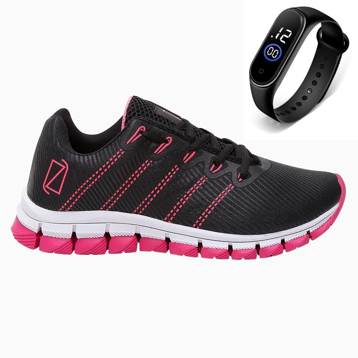 Tenis Feminino Esporte Academia Caminhada Ortopêdico Sola Reta Moderna + Relógio
