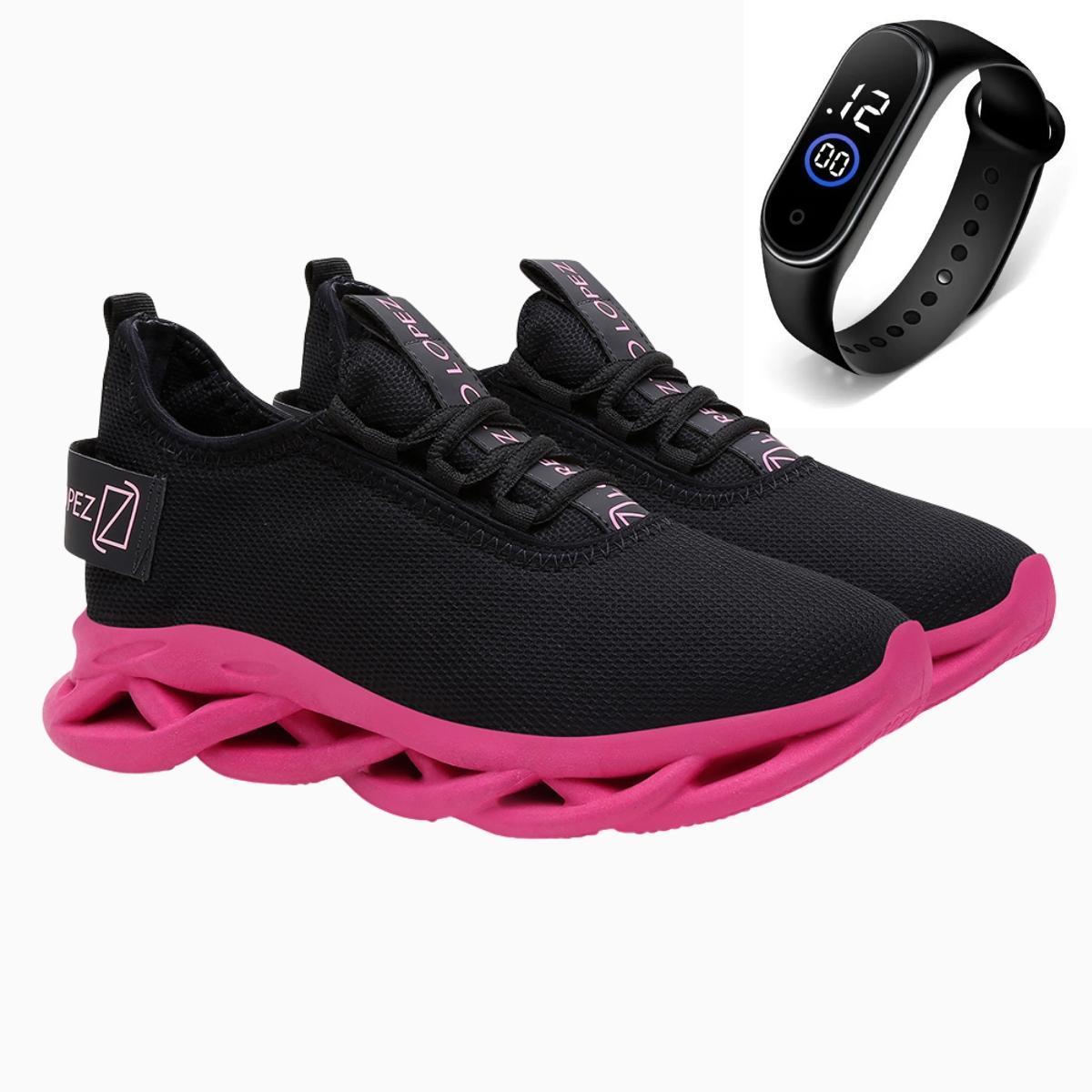Tênis Feminino Esporte Caminhada Academia Treino Leve Conforto + Relógio