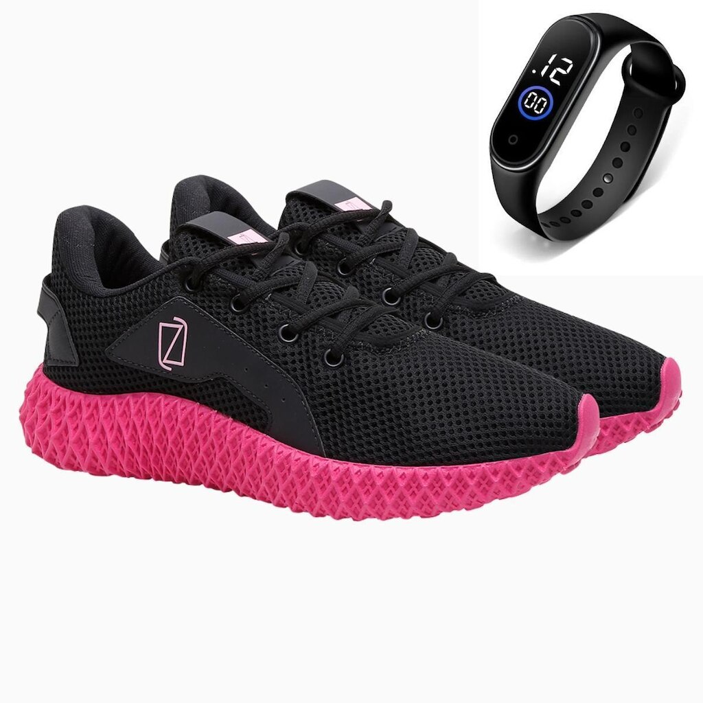 Tenis Feminino Esporte de Amarrar Academia Ortopêdico + Relógio