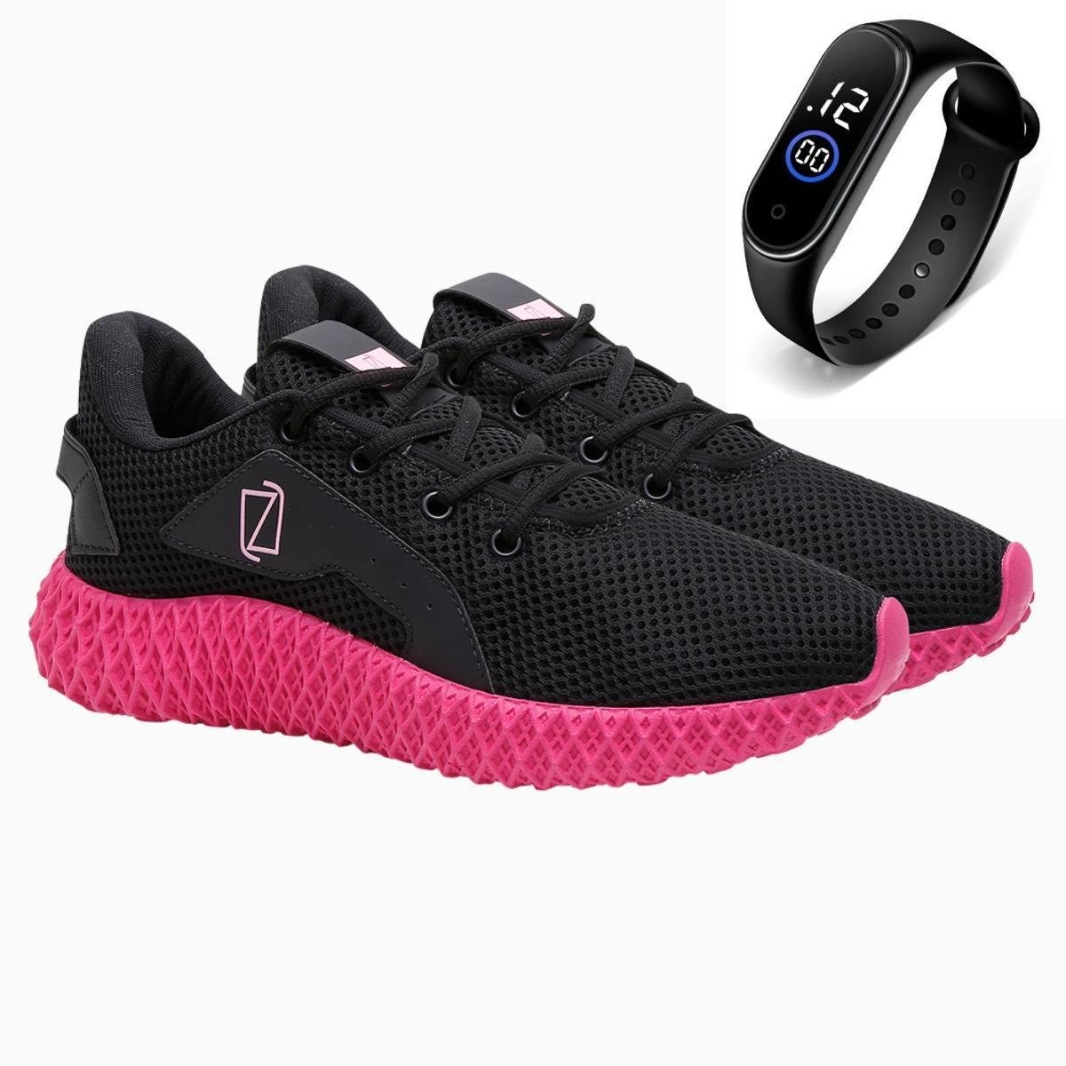 Tenis Feminino Esporte de Amarrar Academia Ortopêdico + Relógio