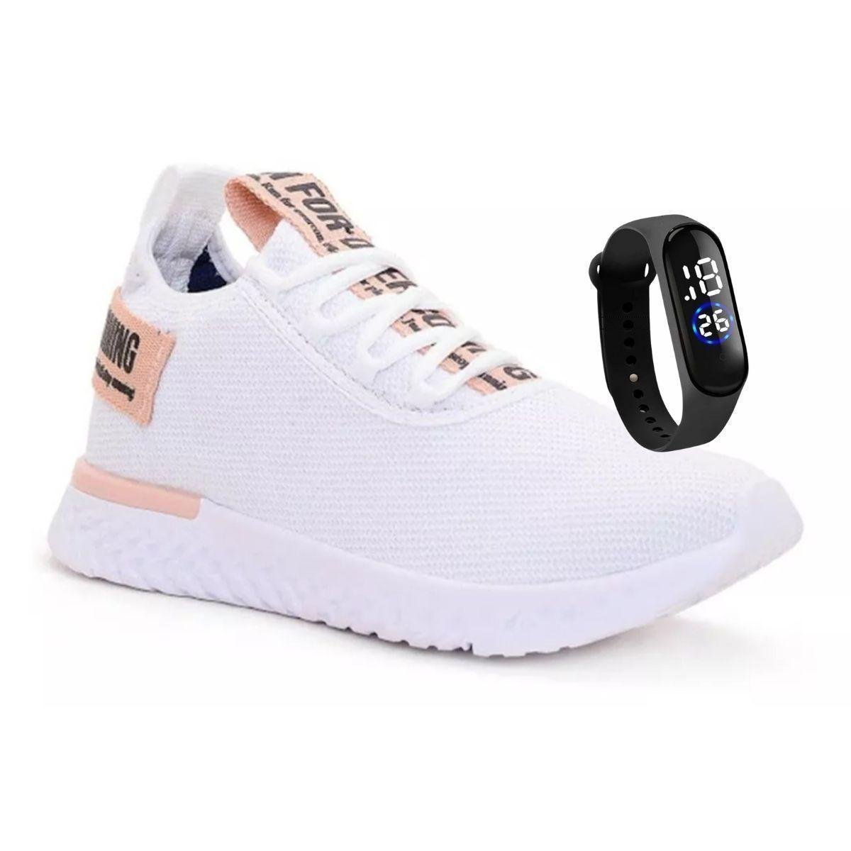 Tênis Feminino Esportivo Para Academia Meia de Caminhada + Relógio Menor preço em Tênis Feminino Esportivo Para Academia Meia de Caminhada + Relógio