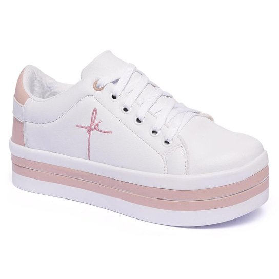 Do Tênis Sapato Branco E Rosa Tênis Feminino Fé Plataforma Sola