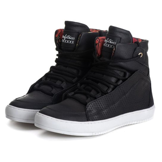 Tenis Feminino Fitness Botinha Treino Academia Couro - Preto Menor preço em Tenis Feminino Fitness Botinha Treino Academia Couro - Preto