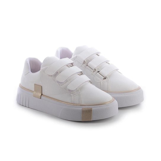 Tênis Feminino Flatform Casual Confortável Dalila Branco e Dourado