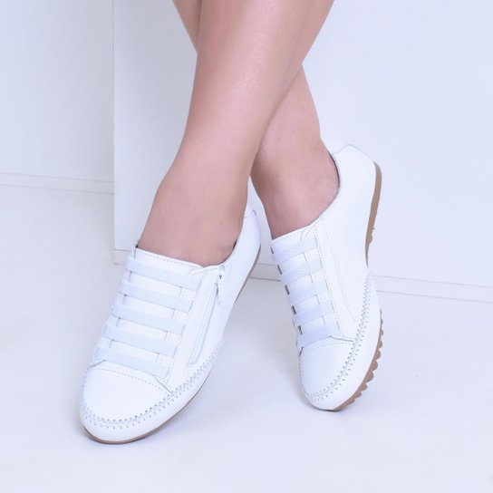 Tênis Feminino Mocatênis Branco com zíper Izabela Araújo Couro Legítimo - Branco Menor preço em Tênis Feminino Mocatênis Branco com zíper Izabela Araújo Couro Legítimo - Branco