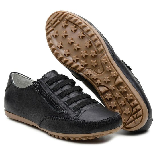 Tênis feminino Mocatênis Elástico Bella Dama em Couro Legítimo Ziper - Preto Menor preço em Tênis feminino Mocatênis Elástico Bella Dama em Couro Legítimo Ziper - Preto