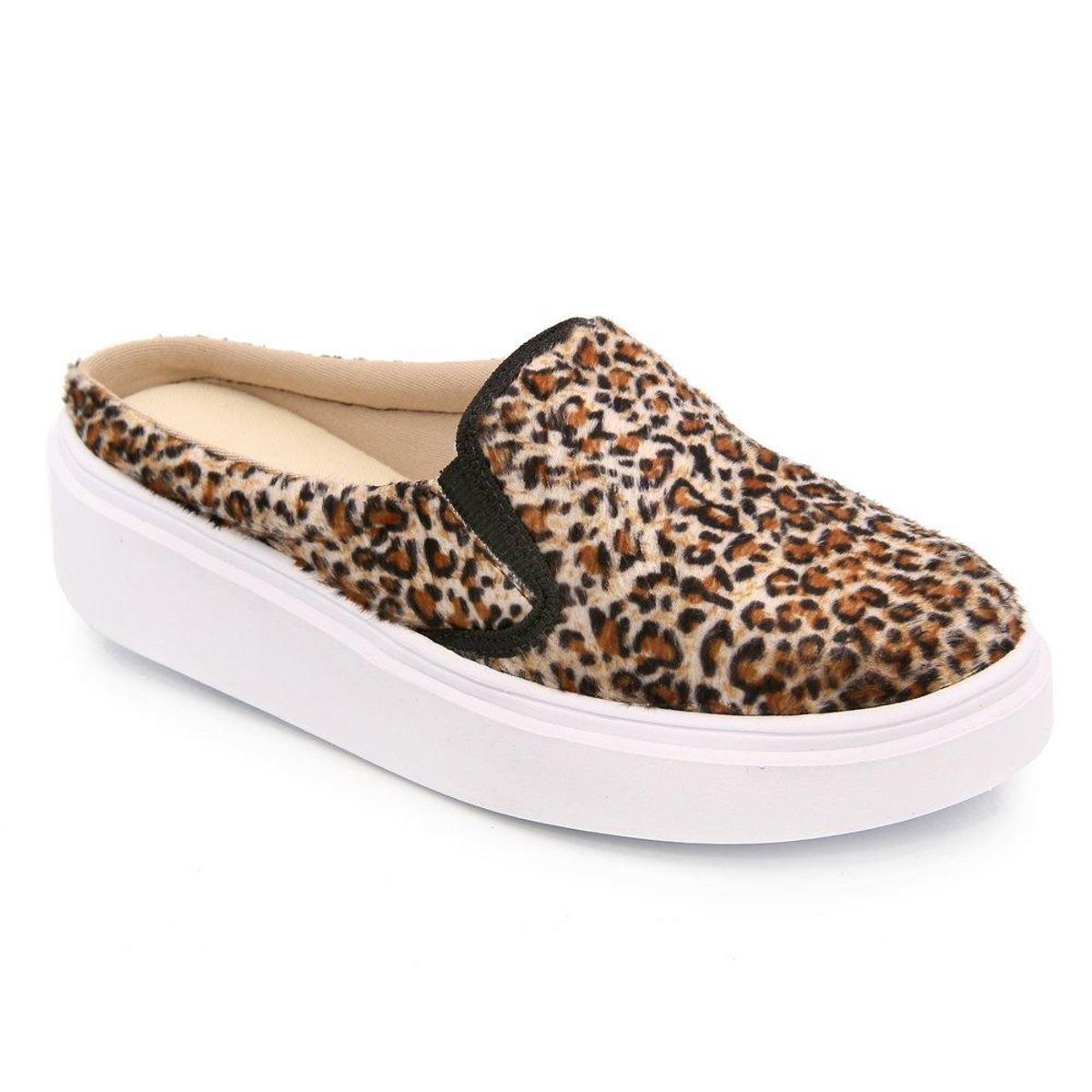 Tênis Feminino Mule Têxtil Onça Confortável Elástico Slip Menor preço em Tênis Feminino Mule Têxtil Onça Confortável Elástico Slip