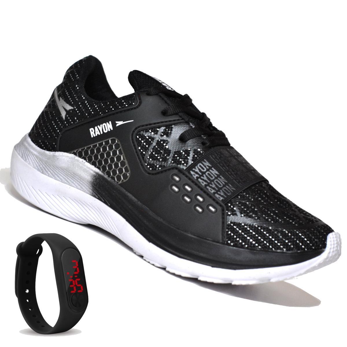 Tenis Feminino Academia Caminhada RYN R1503N Relogio Meia Preto Prata
