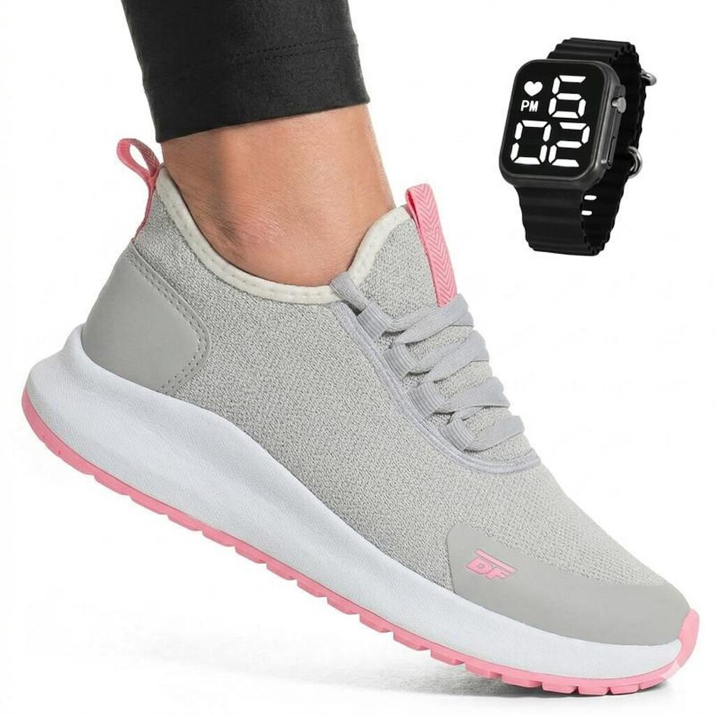 Tênis Feminino Para Malhar Academia Leve e Macio BF Shoes + Relógio Digital