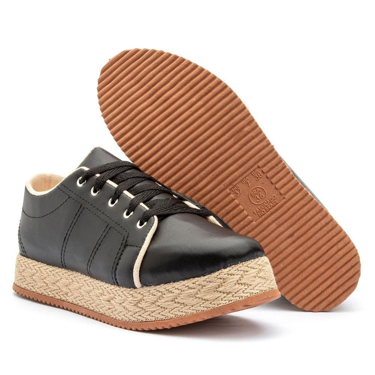 Tênis Feminino Plataforma Casual Sapatênis Dia a Dia - Branco - 35 - Preto  | Netshoes