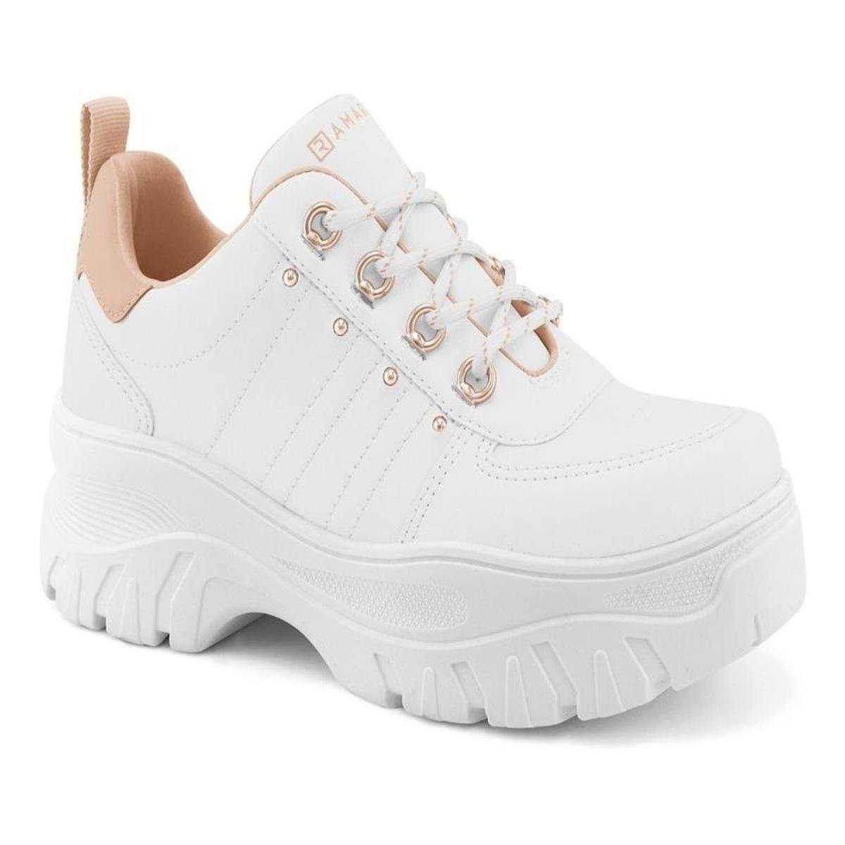 Tênis Feminino Ramarim Chunky Tratorado Buffy Branco+Rosa Netshoes