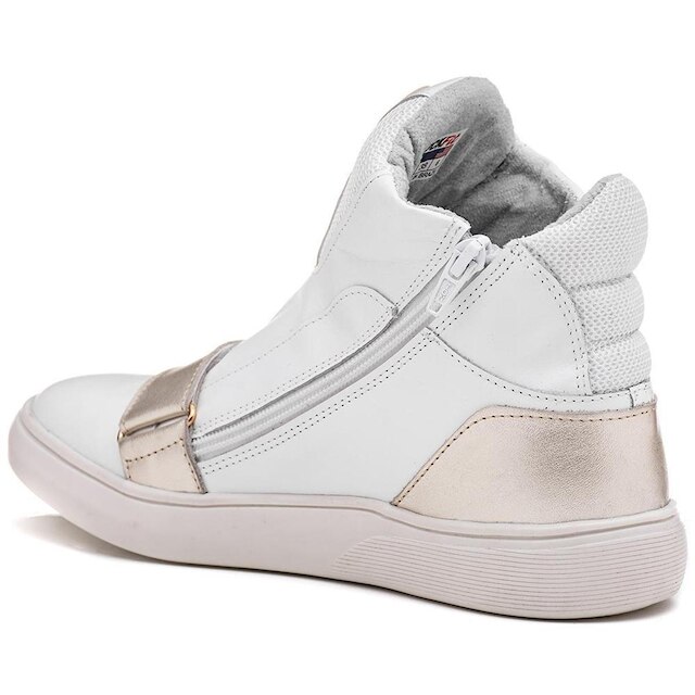 Tênis Feminino Rock Fit Blink Em Couro Branco e Dourado