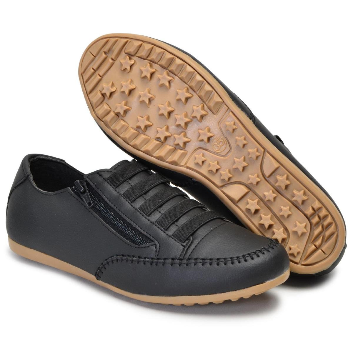 Tênis feminino Sapatênis Bella Dama em Couro Eco com Elástico e Ziper Calce Fácil Menor preço em Tênis feminino Sapatênis Bella Dama em Couro Eco com Elástico e Ziper Calce Fácil