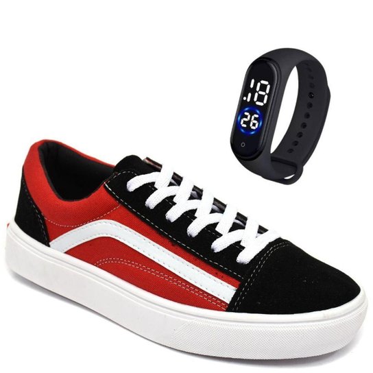 Tênis Feminino Skate MWSHOES Old School Camurça Envio Já + Relógio - Vermelho Menor preço em Tênis Feminino Skate MWSHOES Old School Camurça Envio Já + Relógio - Vermelho