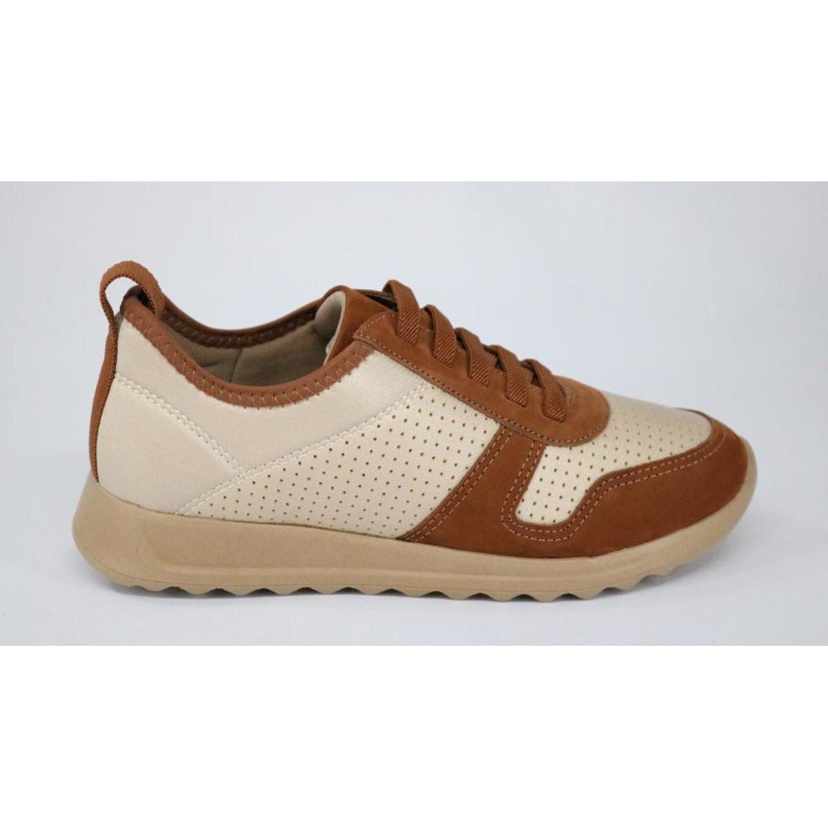 Tênis Feminino Usaflex Elástico Couro Canela - Marrom | Netshoes