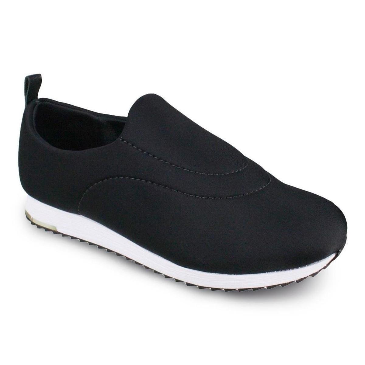 Tênis Feminino Usaflex Slip-On Lycra Shine Conforto V9103 Preto+