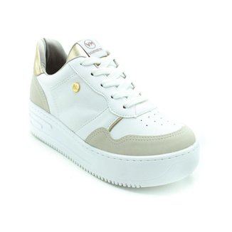 Tênis Feminino Via Marte 22-10404 - Branco e Dourado