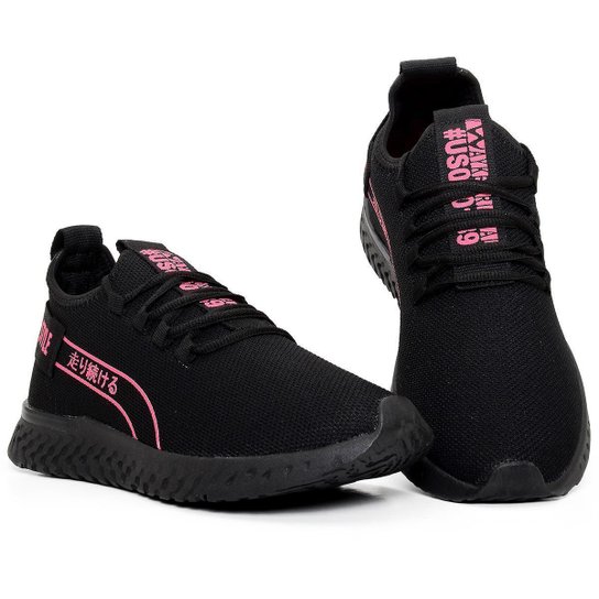 Tênis Feminino Wayke Esportivo Lançamento Confortável - Preto+Rosa Menor preço em Tênis Feminino Wayke Esportivo Lançamento Confortável - Preto+Rosa