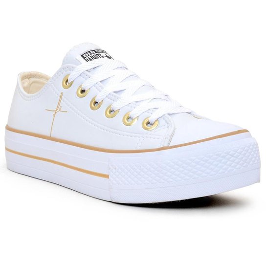 Tênis Feminino White Star Plataforma Moda Dia a Dia - Branco+dourado Menor preço em Tênis Feminino White Star Plataforma Moda Dia a Dia - Branco+dourado