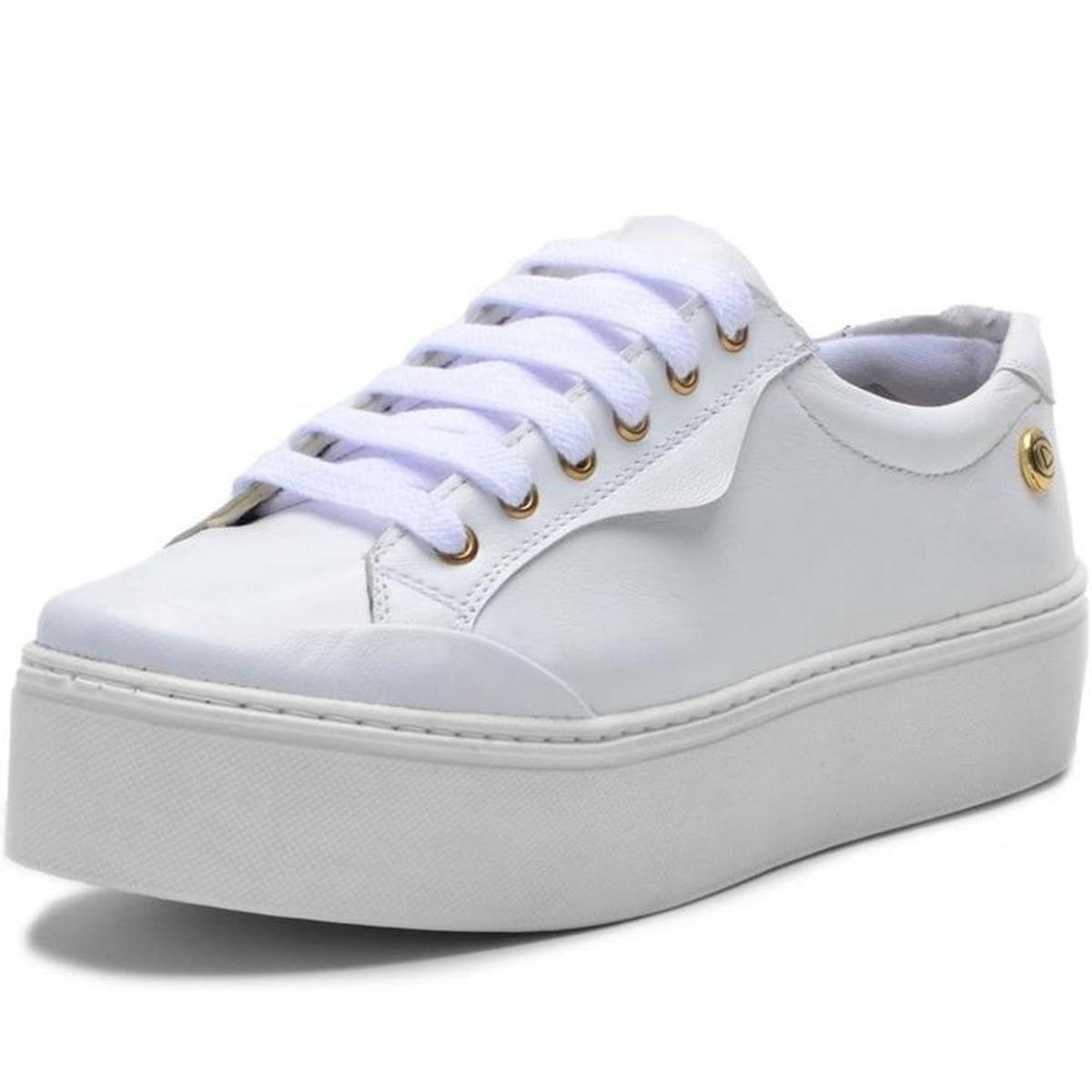 Tênis Flatform Feminino em Couro Ana Flex Super Conforto Elegante - -  Branco | Netshoes