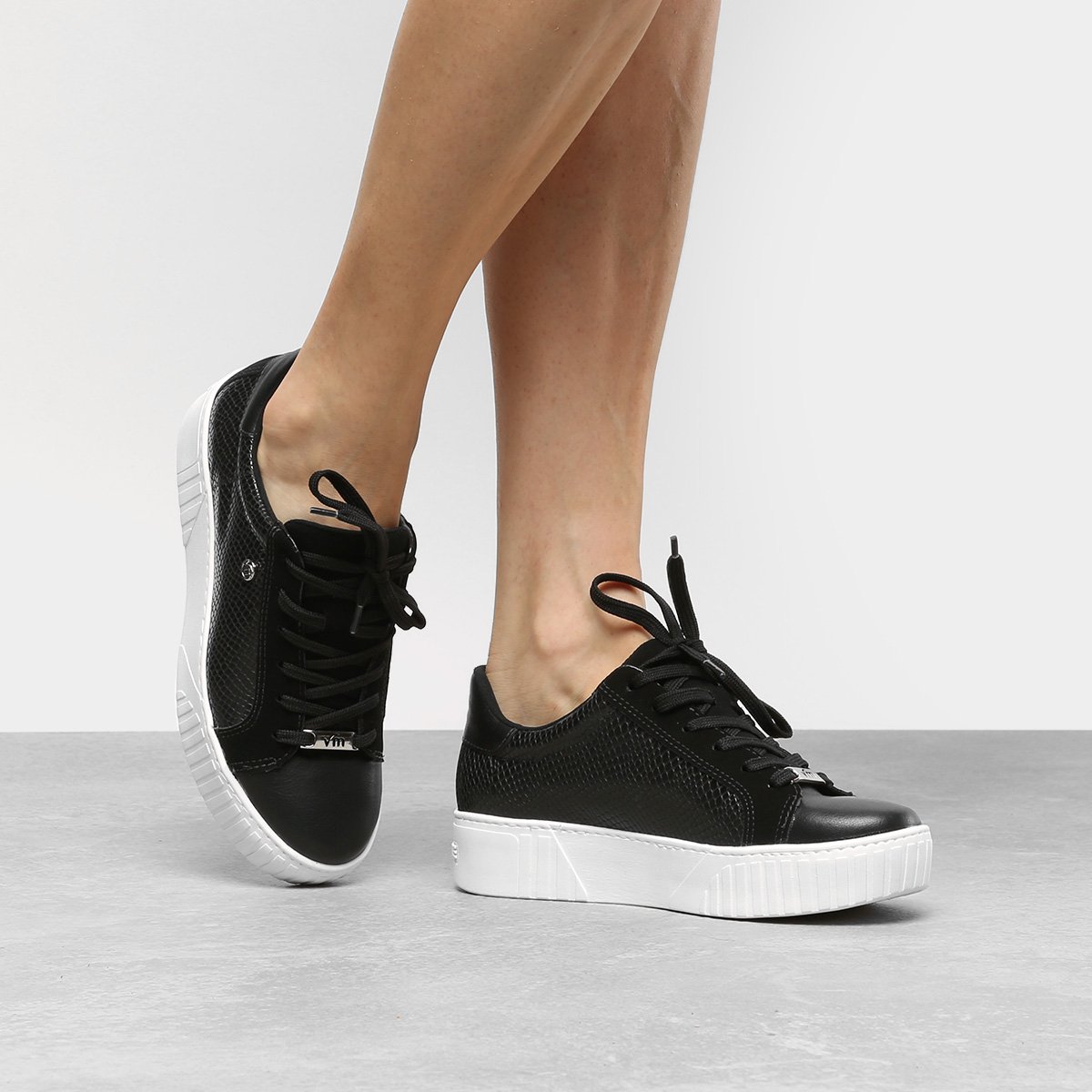 Tênis Flatform Via Marte Croco Feminino - Preto | Netshoes