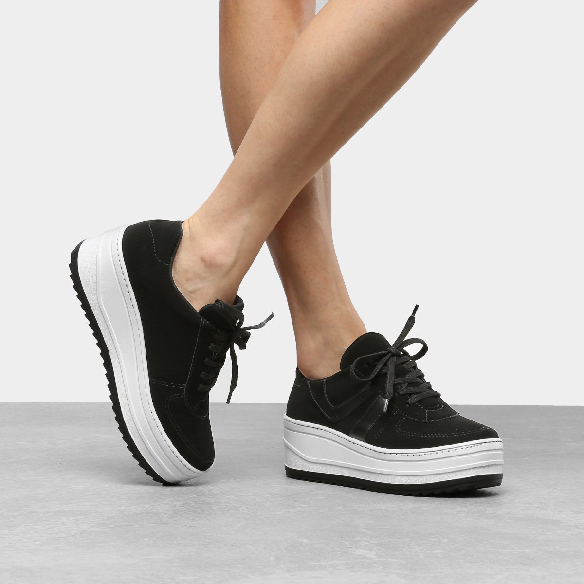 Tênis Flatform Via Marte Detalhe Lateral Feminino - Preto | Netshoes